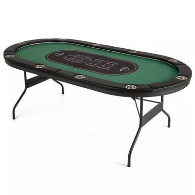 Casino Texas Holdem Foldable 10 Player Poker Table with LED Lights USB Ports in Green (1-Pack)