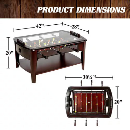 42 In. Foosball Coffee Table, Durable and Stylish Contemporary Design with Tabletop Sports Soccer Balls