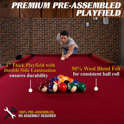 Arlington 8 Ft. Pool Table with Drop Pockets, Cue Sticks and Ball Set